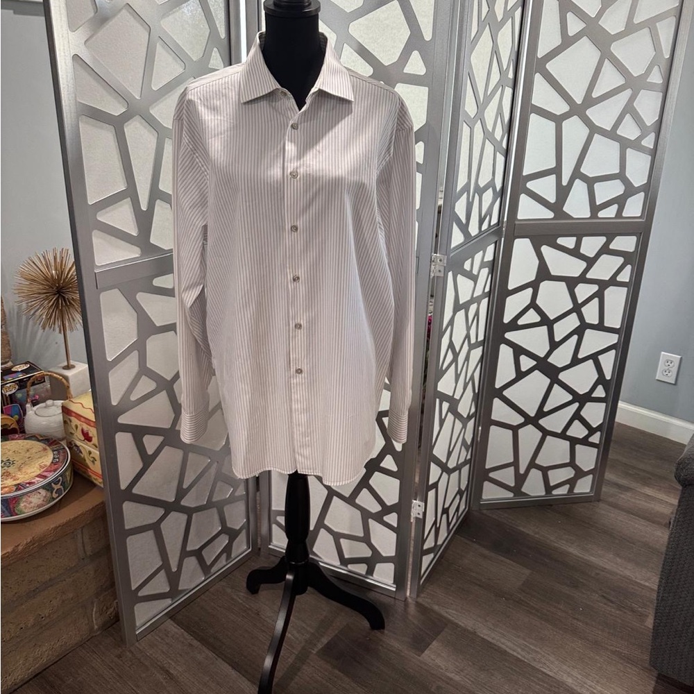 Calvin Klein Men's White Pinstripe Dress Shirt